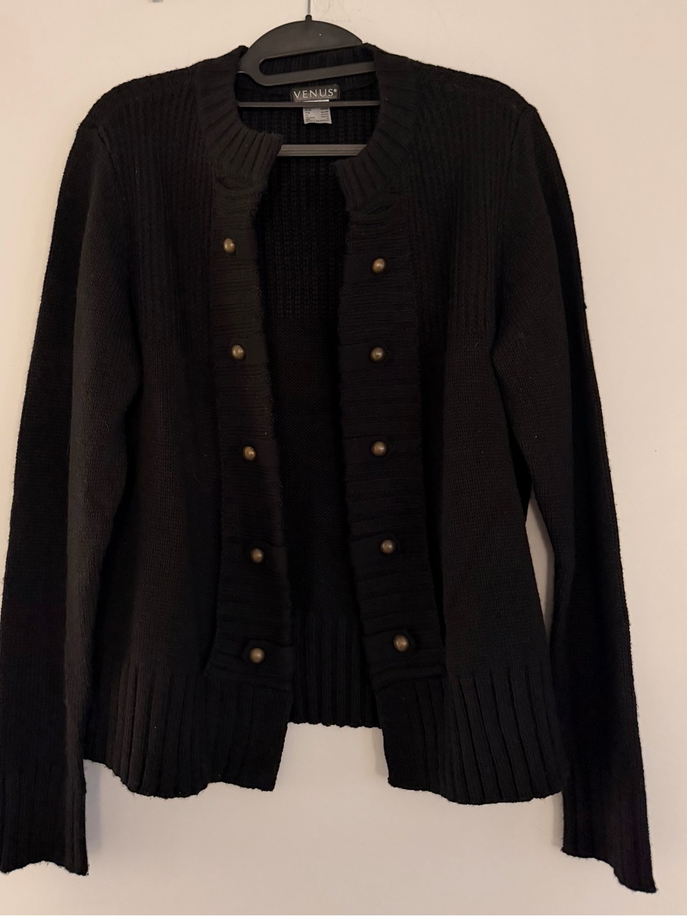 VENUS Black Ribbed Button-Front Cardigan